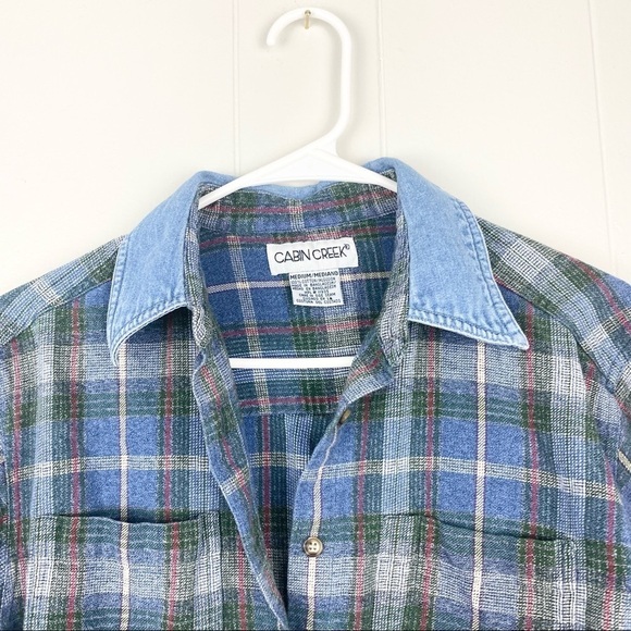 Vintage | Plaid Long Sleeve Top with Denim Collar - Picture 2 of 4